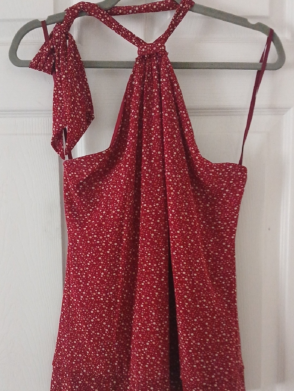 New York & Company Red Polk­a Dot Halter Top